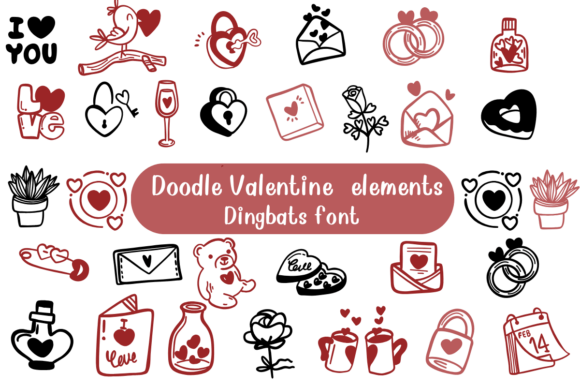 Doodle Valentine Elements Font for Crafters